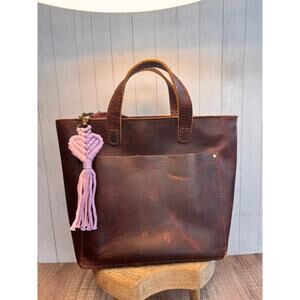 Pink Purple Macrame Charm Purse Keychain Pink Heart Bag Charm FAST SHIP NEW